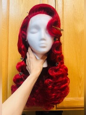 Red Vintage Wave Women’s Synthetic Red Wig